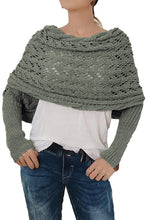 Blackish Green Cross Detail Hollowed Knit Scarf with Sleeves