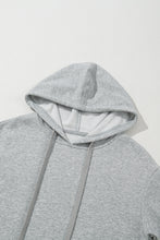 Light Grey Solid Color Fleece Lined Drawstring Hoodie with Pocket