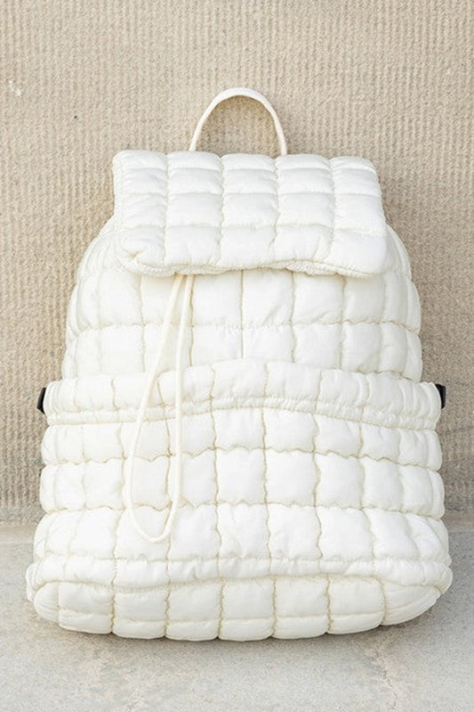 White Solid Flapped Quilted Puffer Backpack