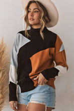 Color Block Mock Neck Drop Shoulder Knit Sweater