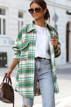 Sky Blue Plaid Flap Pocket Long Sleeve Shacket