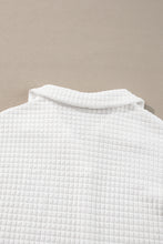 White Quilted Texture Sporty Collared Long Sleeve Top