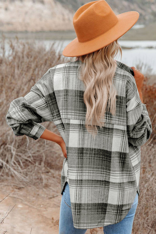 Brown Plaid Flap Pockets Shacket