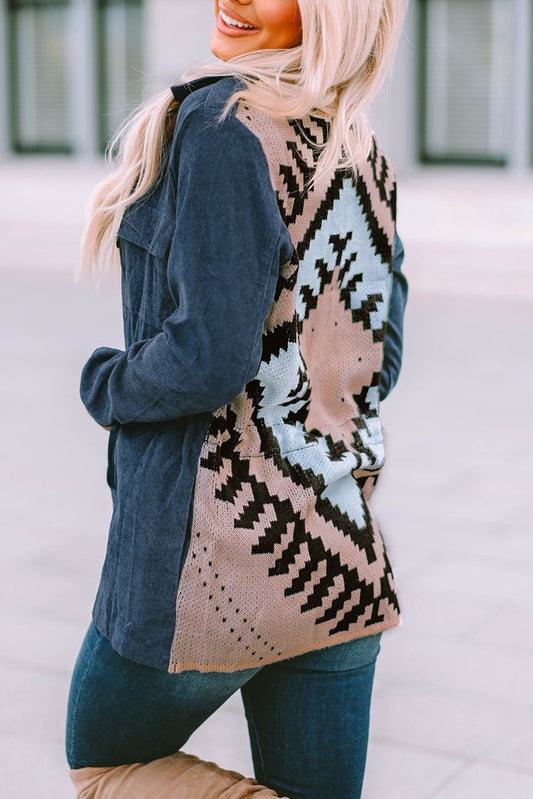 Chaqueta azul con espalda azteca ceñida de pana 