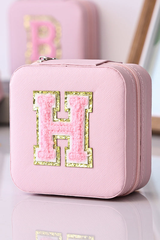 Pink H Chenille Letter Jewelry Organizer Box