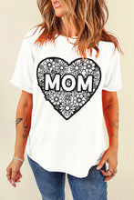 White MOM Flower Heart Shaped Print Crewneck T Shirt