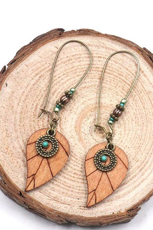 Desert Gold Western Turquoise Decor Leaf Shape Drop Earrings