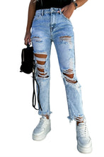 Sky Blue Acid Wash Distressed Slim Fit Jeans