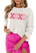 White XOXO Glitter Print Round Neck Casual Sweater