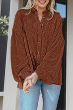 Coffee Textured Corduroy Puff Sleeve Shacket