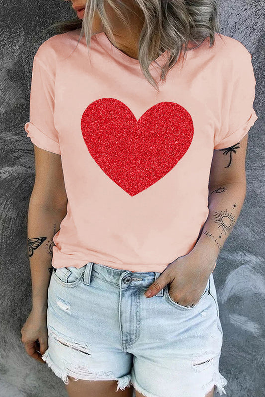 Camiseta con estampado de corazón y lentejuelas