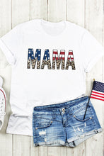 White MAMA Flag Leopard Letter Graphic Cotton T Shirt