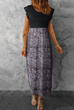 Leopard Patchwork Ribbed Maxi Dress with Pockets