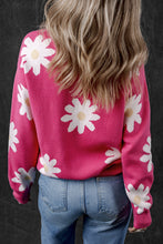 Bright Pink Daisy Flower Crew Neck Long Sleeve Sweater