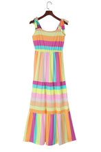 Multicolor Color Block Striped Bow Knot Straps Maxi Dress