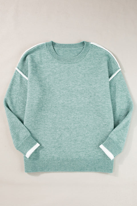 Moonlight Jade Colorblock Contrasting Edge Crewneck Sweater