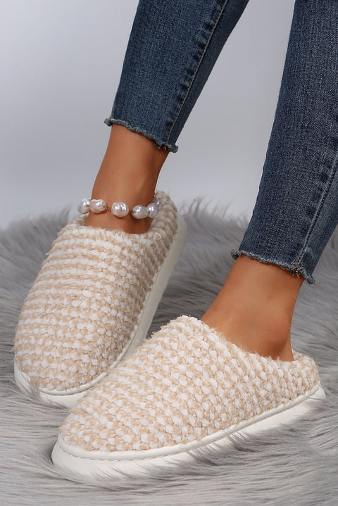 Apricot khaki Two-tone Knitted Warm Homewear Slippers