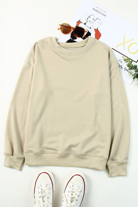 Khaki Fall Vibe Pumpkin Print Round Neck Sweatshirt