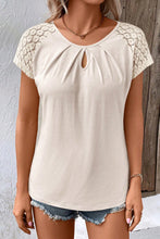 White Contrast Lace Sleeve Keyhole Decor Top