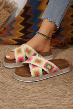 White Geometric Woven Crisscross Strap Platform Slippers