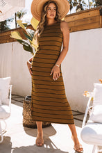 Stripe Print Open Back Sleeveless Maxi Dress with Slits