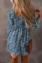 Blue Floral Print Sweetheart Neck Shirred Back Mini Dress