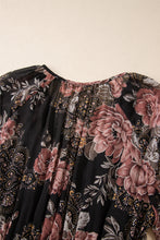 Black Vintage Floral Puff Sleeve V Neck Smock Waist Dress