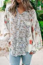 Purple Boho Floral Bishop Sleeve Button Up Loose Shirt