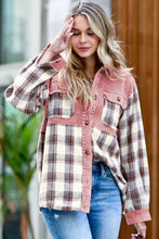 Plaid Corded Patchwork Flap Pocket Shacket