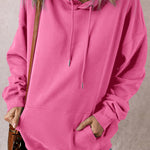 Bonbon Solid Kangaroo Pocket Drawstring Loose Fit Hoodie