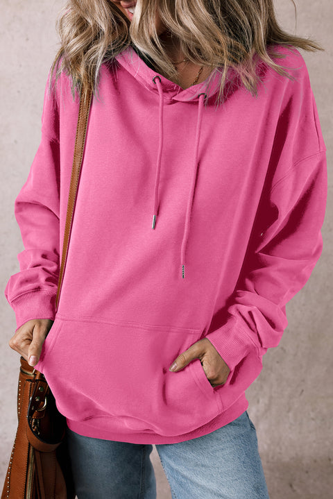 Bonbon Solid Kangaroo Pocket Drawstring Loose Fit Hoodie