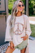 Jet Stream Floral Peace Sign Graphic Drop Shoulder Wide Sleeve Casual Top