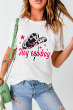 White Hey Cowboy Hat Star Print Round Neck T Shirt