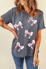 Gray Rugby Bow Knot Print Crewneck Casual T Shirt