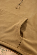 Brown Fleece Lined Half Zipper Kangaroo Pockets Loose Hoodie