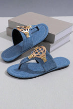 Dusk Blue Metal Décor Leather Thong Slippers