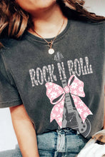 Black ROCK N ROLL Bowknot Guitar Graphic T Shirt