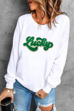 White Shiny Trim Chenille Lucky Pattern Sweatshirt