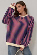 Red Stripe Oversized Contrast Trim Pullover Sweatshirt