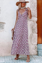 Purple Western Geometric Print Knotted Straps V Neck Long Dress