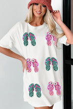 White Sequin Flip Flops Graphic Tunic T Shirt