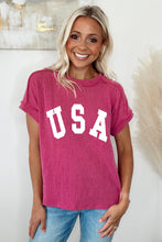 Rose Red Textured USA Graphic T Shirt