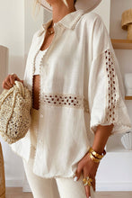 White Crochet Patchwork Half Sleeve Scallop Edge Shirt