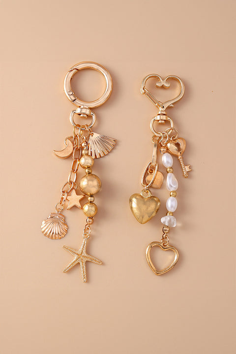 Gold Heart Shape Pearl Beaded Plated Alloy Keychain