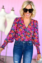 Floral Print Wrap V Neck Long Sleeve Bodysuit