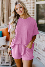 Phalaenopsis Ribbed Textured Knit Loose Fit Tee and Shorts Set