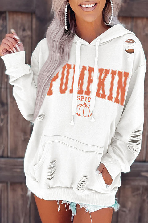 White PUMPKIN SPICE Distressed Hoodie