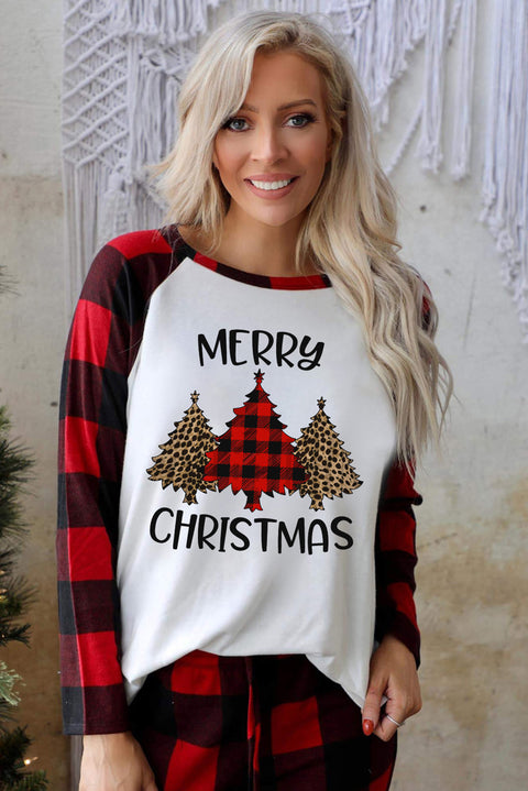 Christmas Pattern Plaid Color Block Two Piece Lounge Set