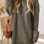 Mist Green Cable Knit Drop Shoulder Loose Fit Sweater Dress