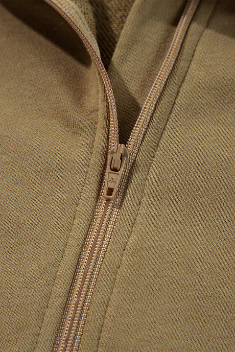 Brown Quarter Zip Stand Neck Kangaroo Pocket Sweatshirt